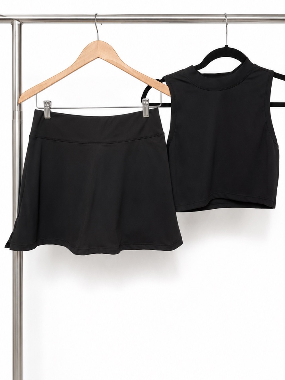 Black Tennis Pickleball Skirt & Crop Top Set